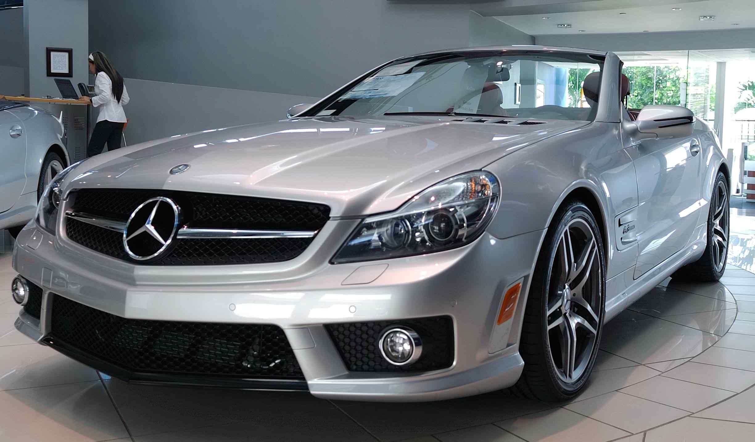 Silver Mercedes-Benz vehicle in a service bay